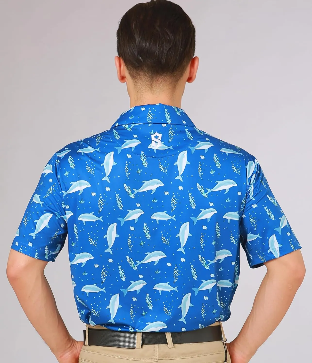 Fun Golf Shirts for Men- Mens Performance Dry-Fit Golf Polo  UPF 50  Sun Protection Funny Hawaiian Print Short Sleeve Shirt