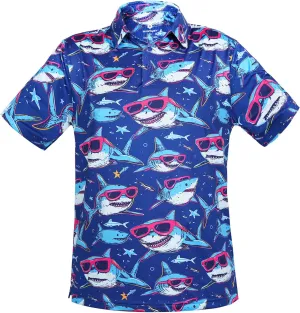 Fun Golf Shirts for Men- Mens Performance Dry-Fit Golf Polo  UPF 50  Sun Protection Funny Hawaiian Print Short Sleeve Shirt