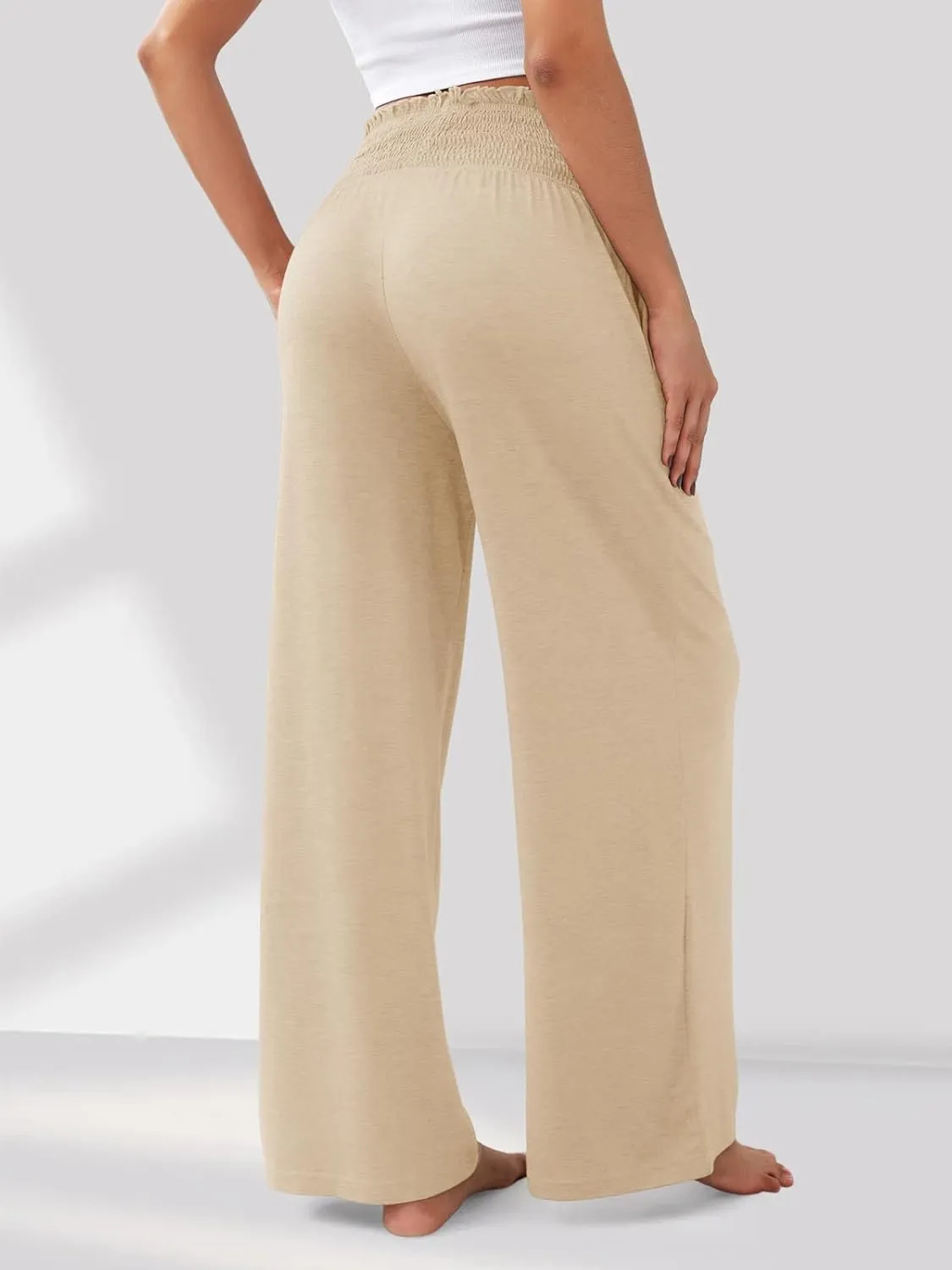 GEMLON Women's Palazzo Pants High Waisted Elastic Wide Leg Casual Lounge Pants with Pockets
