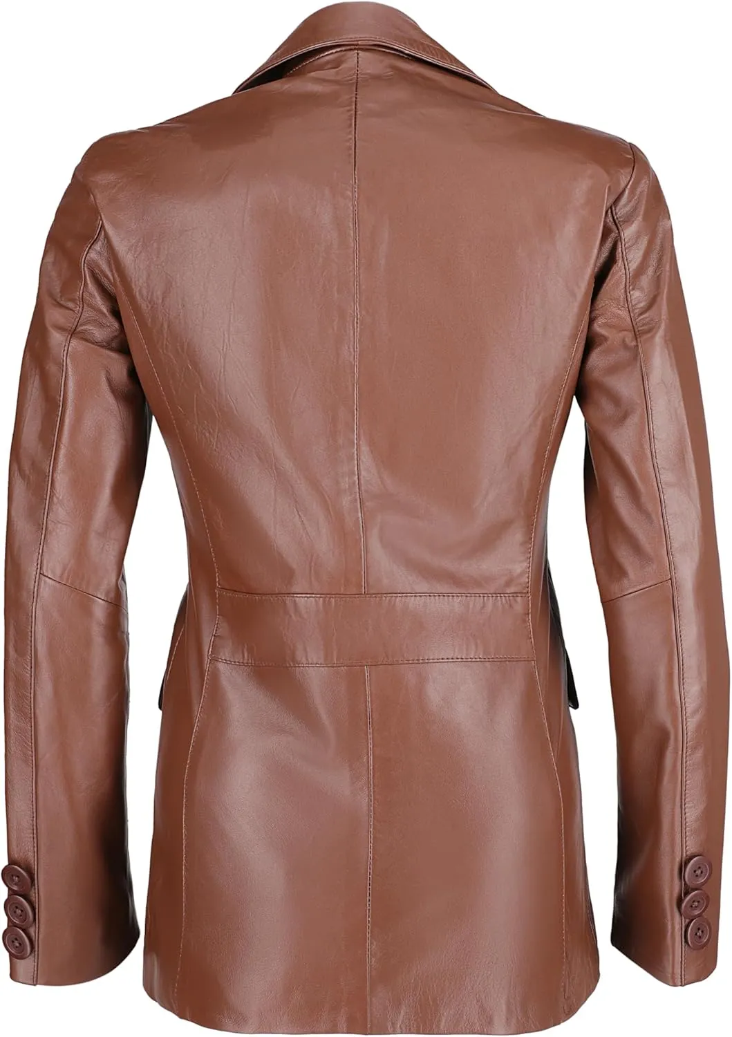 Genuine Soft Leather Blazer Women, Classic 2-Button Design, Casual Suit Style Real Lambskin Leather Jacket