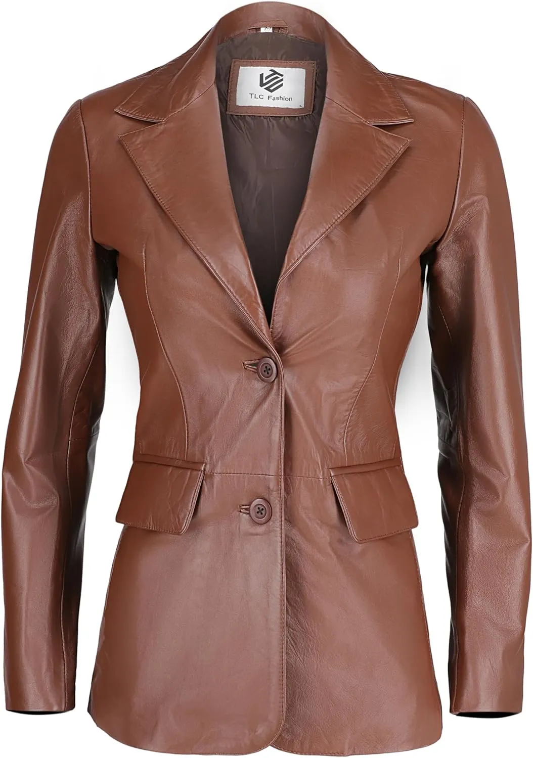 Genuine Soft Leather Blazer Women, Classic 2-Button Design, Casual Suit Style Real Lambskin Leather Jacket