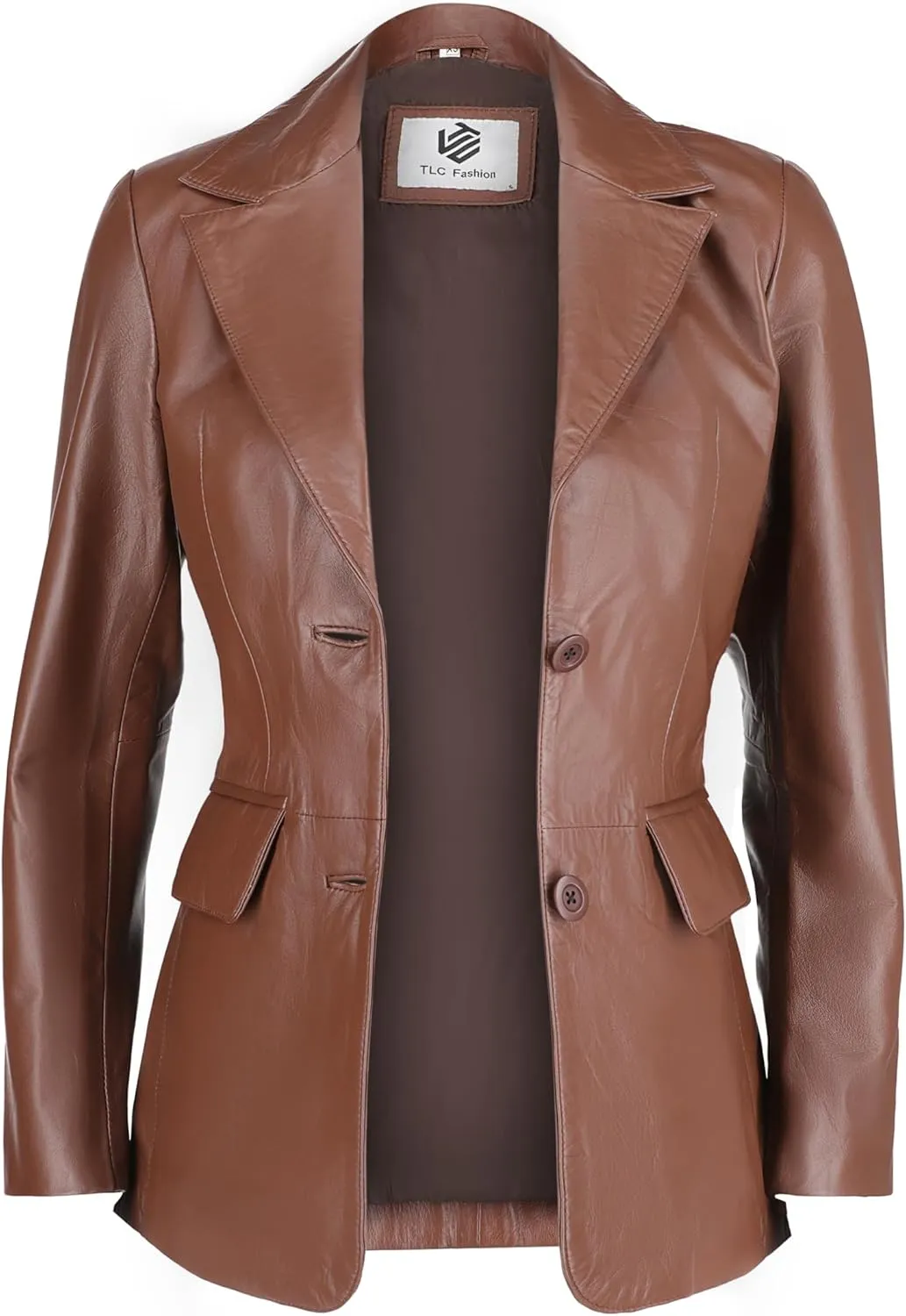 Genuine Soft Leather Blazer Women, Classic 2-Button Design, Casual Suit Style Real Lambskin Leather Jacket