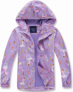 Girls Boys Rain Jackets Lightweight Waterproof Raincoat Outdoor Hooded Breathable Windbreakers for Kids