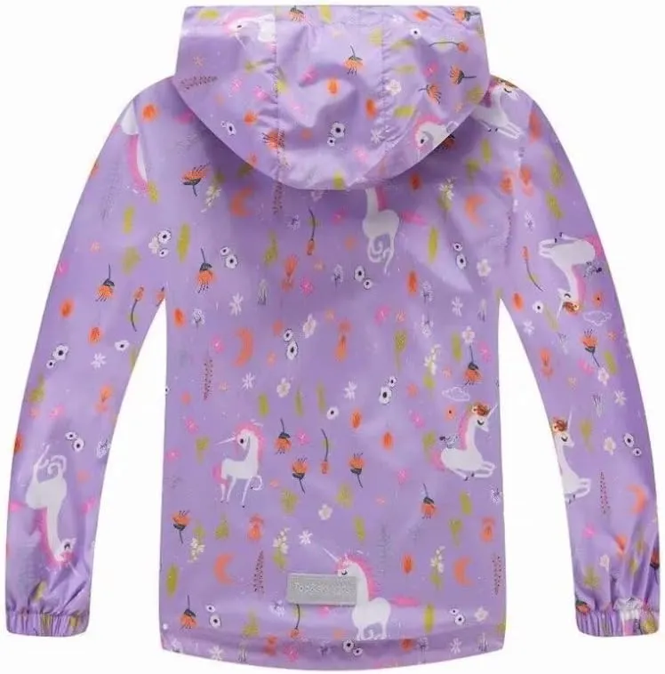 Girls Boys Rain Jackets Lightweight Waterproof Raincoat Outdoor Hooded Breathable Windbreakers for Kids