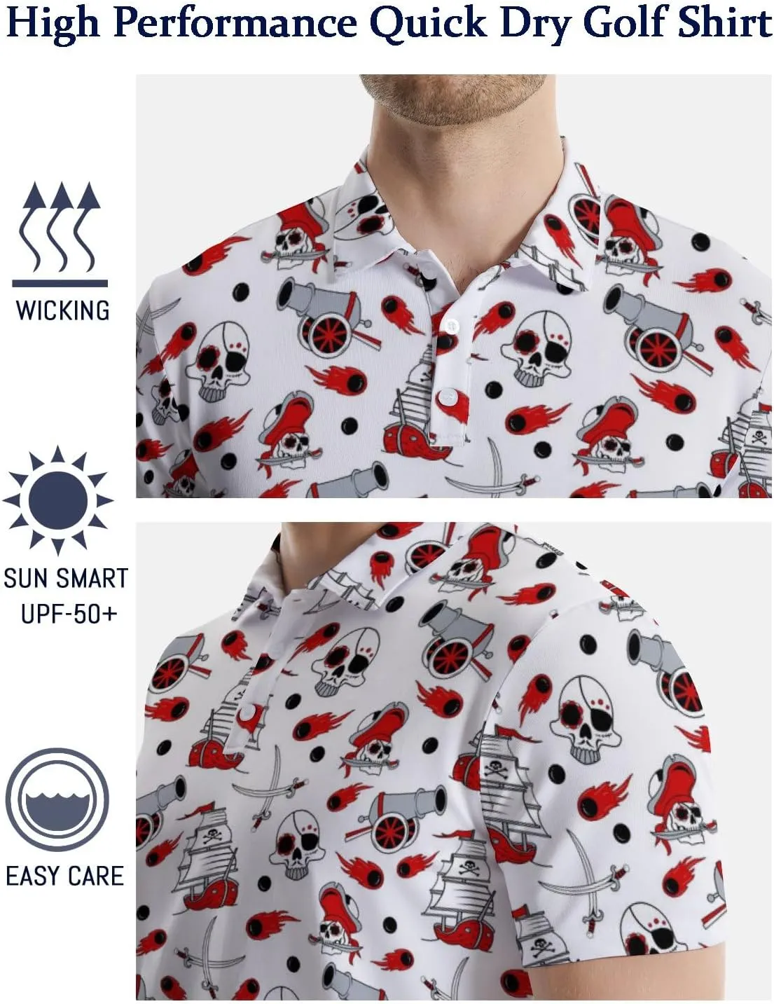 Golf Shirts for Men Funny Golf Polo Shirts Short Sleeve Polo Shirts Moisture Wicking Performance Golf Outfits