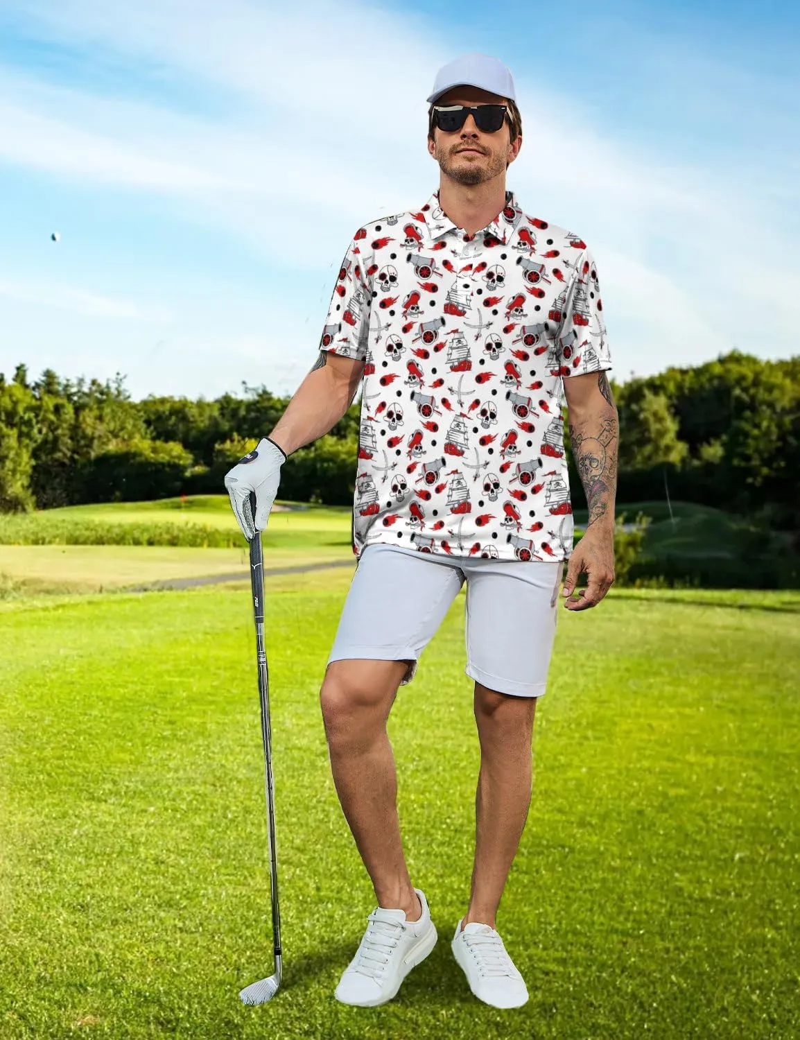 Golf Shirts for Men Funny Golf Polo Shirts Short Sleeve Polo Shirts Moisture Wicking Performance Golf Outfits