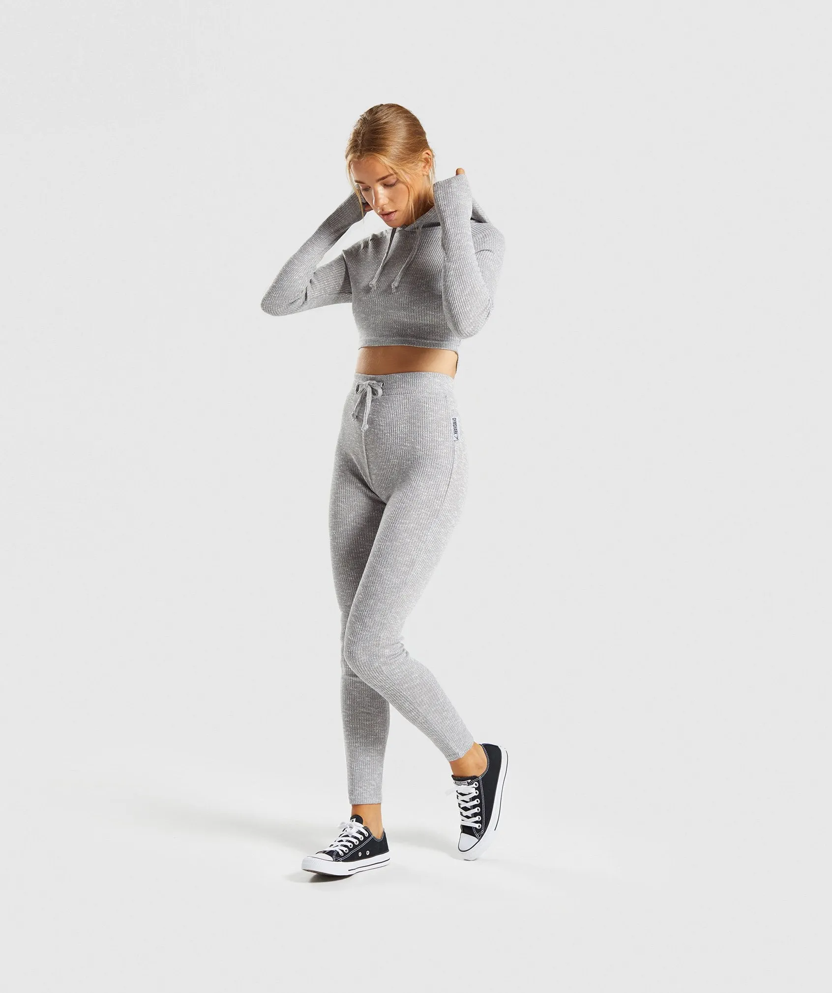 Gymshark Slounge Cropped Hoodie - Light Grey Marl