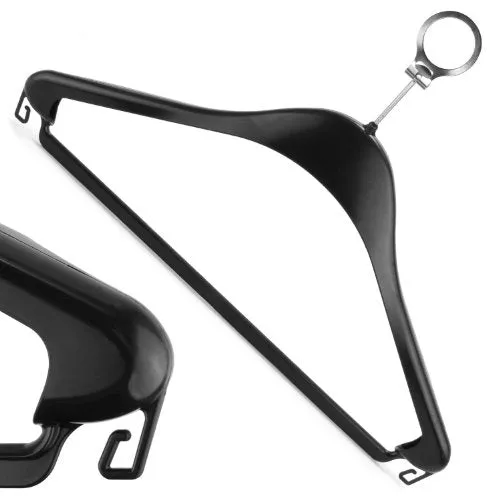HANGERWORLD 10 Black 17.3inch Plastic Hotel Security Coat Cothes Pants Skirt Bar Hangers Loop Hooks Metal Anti Theft Rings