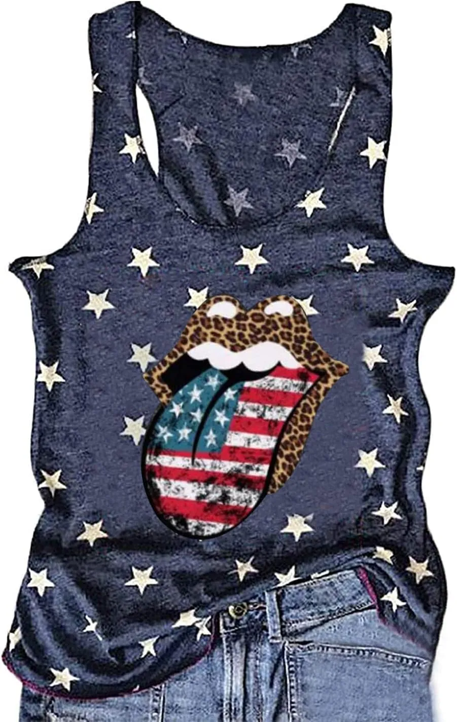 HRIUYI 4th of July Tank Tops for Women Sleeveless American Flag T-Shirts Tees Vest Blouse