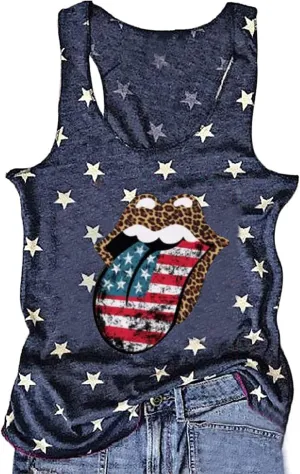 HRIUYI 4th of July Tank Tops for Women Sleeveless American Flag T-Shirts Tees Vest Blouse