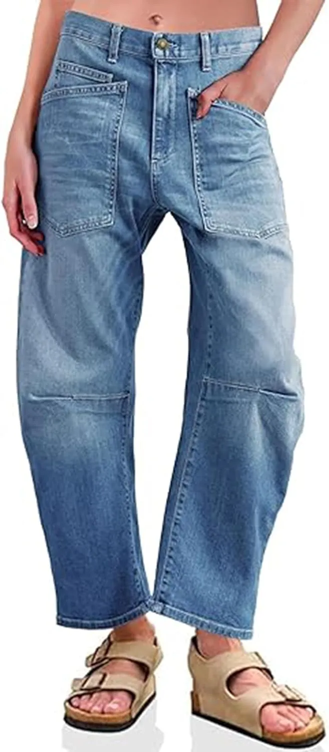 Kedera Women's Barrel Jeans Pants Straight Wide Leg Y2K Denim Pants Baggy Boyfriend Jeans with Pockets