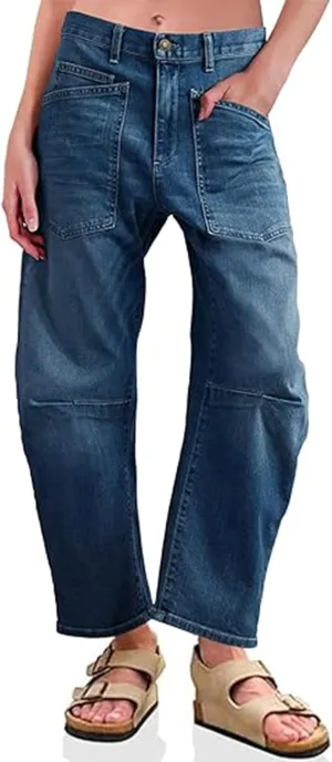 Kedera Women's Barrel Jeans Pants Straight Wide Leg Y2K Denim Pants Baggy Boyfriend Jeans with Pockets