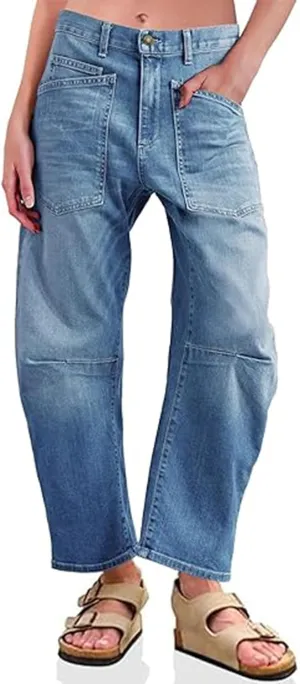 Kedera Women's Barrel Jeans Pants Straight Wide Leg Y2K Denim Pants Baggy Boyfriend Jeans with Pockets