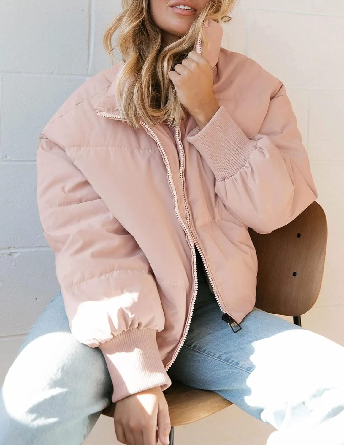 Kissonic Women's Cropped Puffer Jacket Full Zip Short Quilted Padded Down Coat