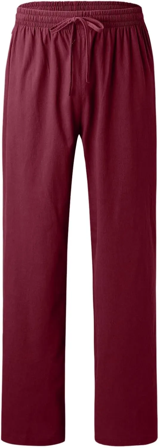 Linen Pants for Men Beach Classic Flat Front Chino Pants Casual Lightweight Straight Leg Summer Beach Trousers
