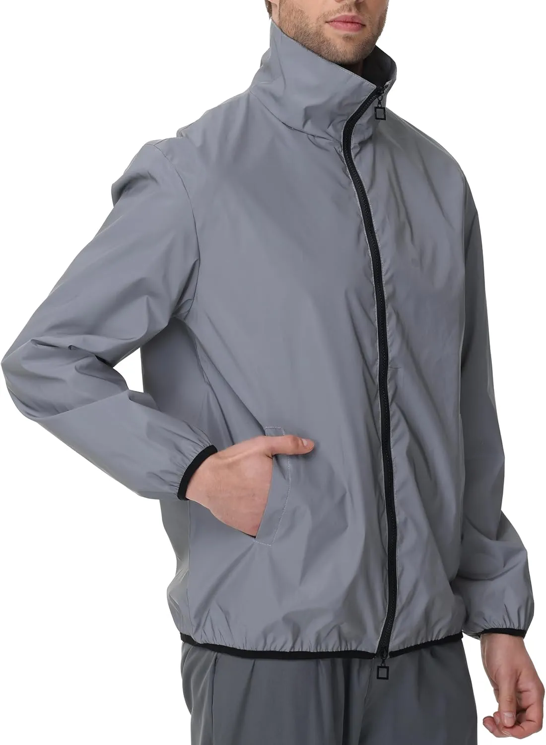 LZLRUN Mens Reflective Jacket Windbreakers Rave High Visibility Holographic Coat Outfit