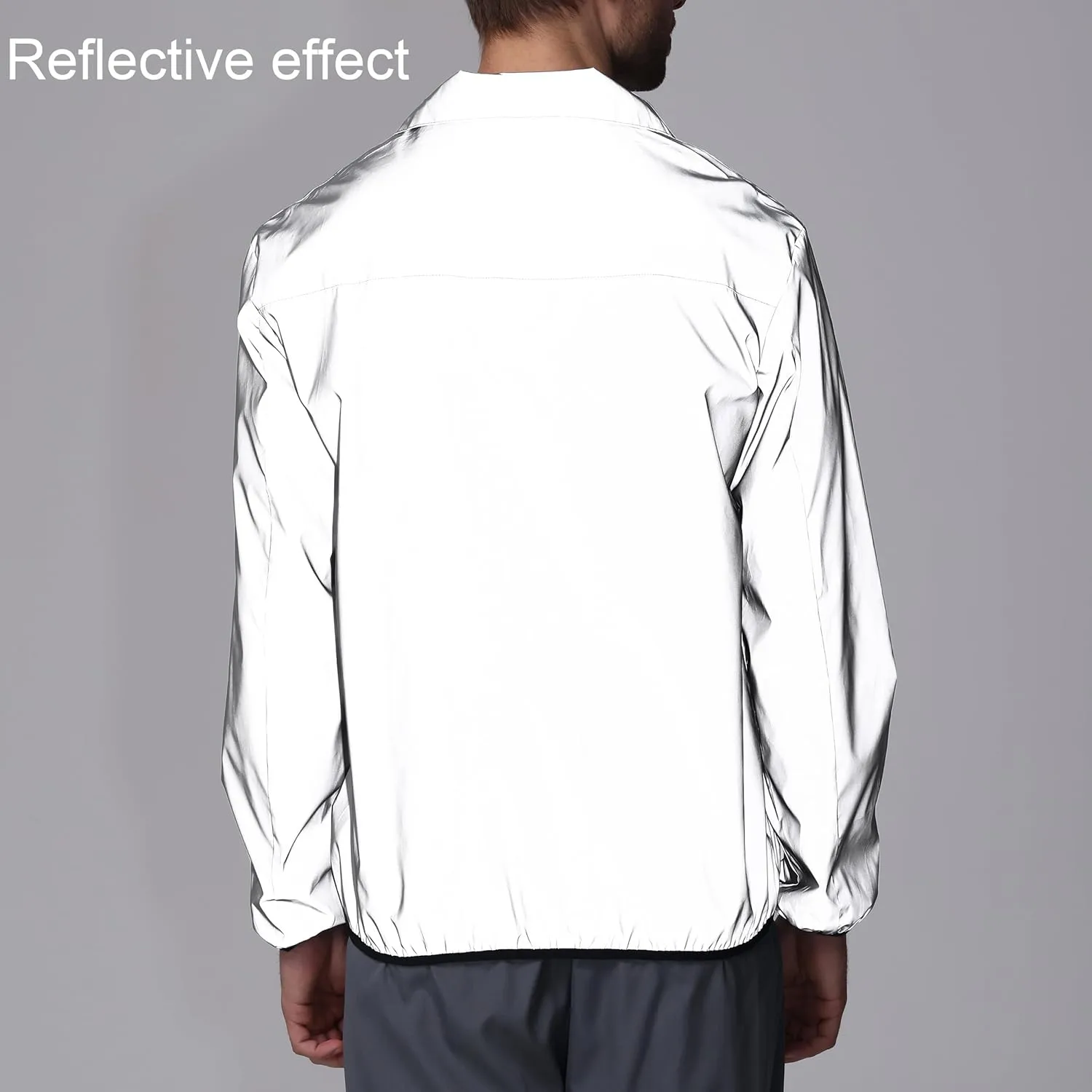LZLRUN Mens Reflective Jacket Windbreakers Rave High Visibility Holographic Coat Outfit