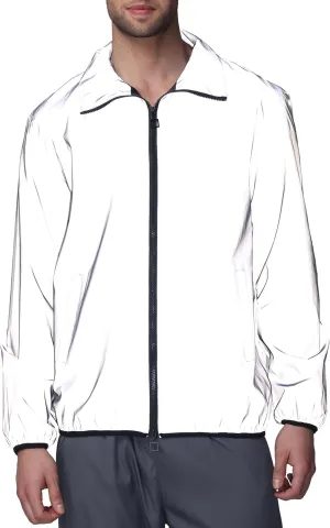 LZLRUN Mens Reflective Jacket Windbreakers Rave High Visibility Holographic Coat Outfit