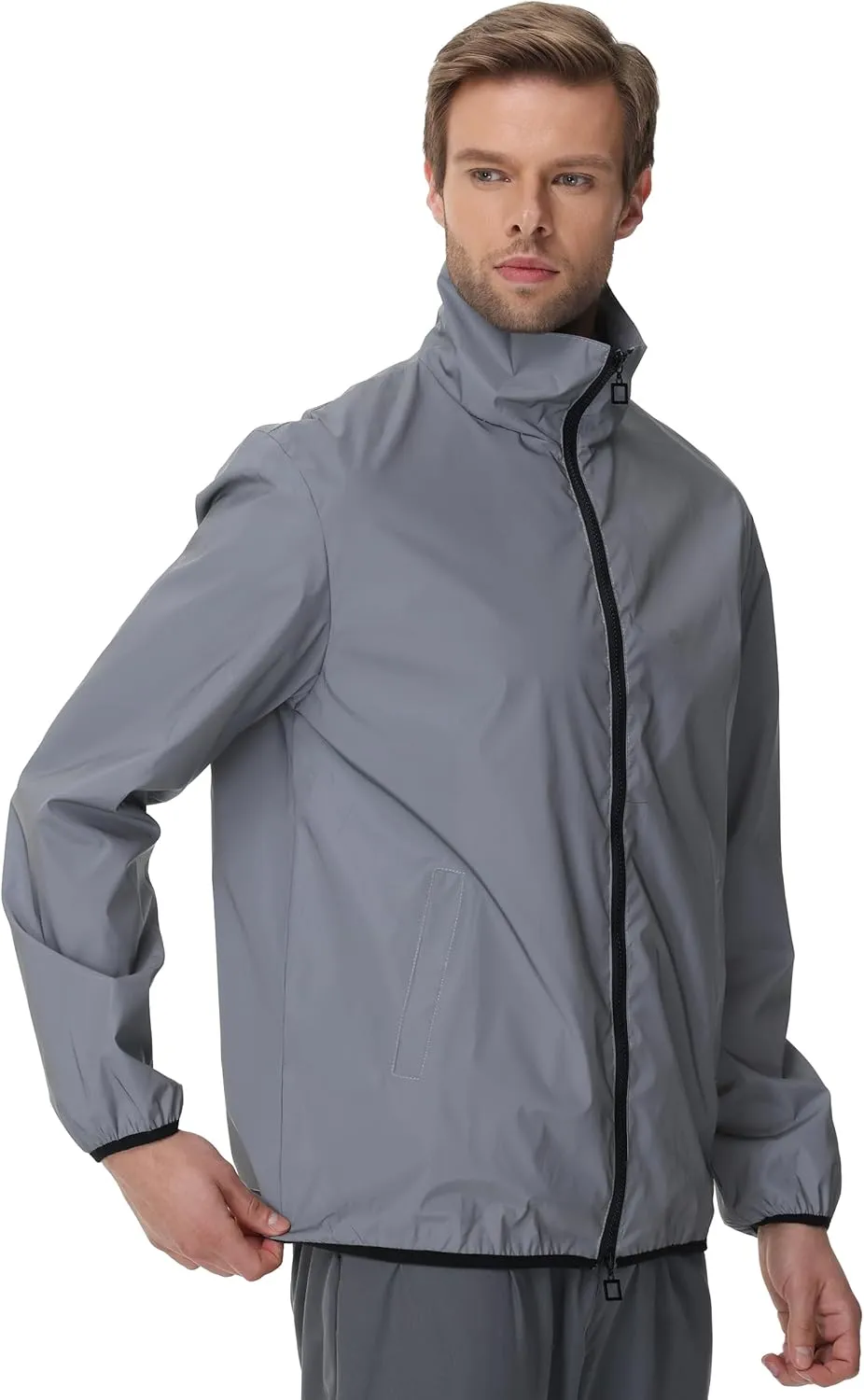 LZLRUN Mens Reflective Jacket Windbreakers Rave High Visibility Holographic Coat Outfit