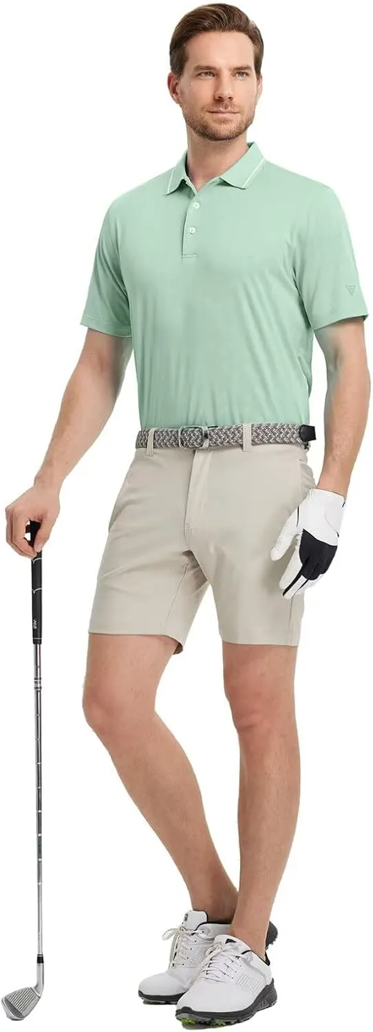 M MAELREG Mens Polo Shirts Short Sleeve Jacquard Performance Moisture Wicking Lightweight Casual Active Mens Golf Shirt