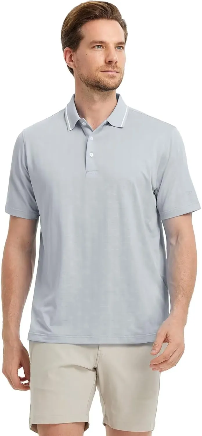 M MAELREG Mens Polo Shirts Short Sleeve Jacquard Performance Moisture Wicking Lightweight Casual Active Mens Golf Shirt
