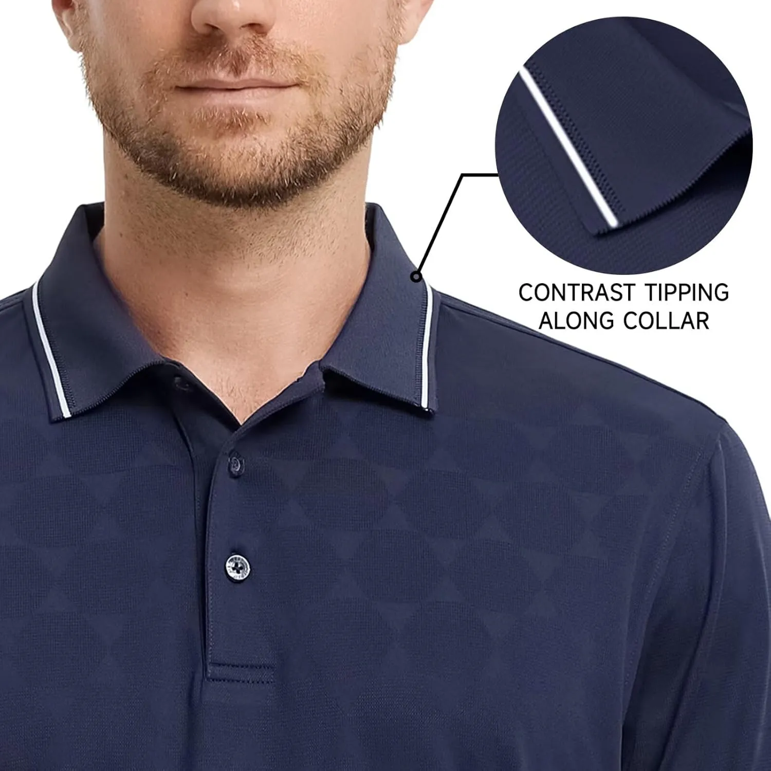 M MAELREG Mens Polo Shirts Short Sleeve Jacquard Performance Moisture Wicking Lightweight Casual Active Mens Golf Shirt