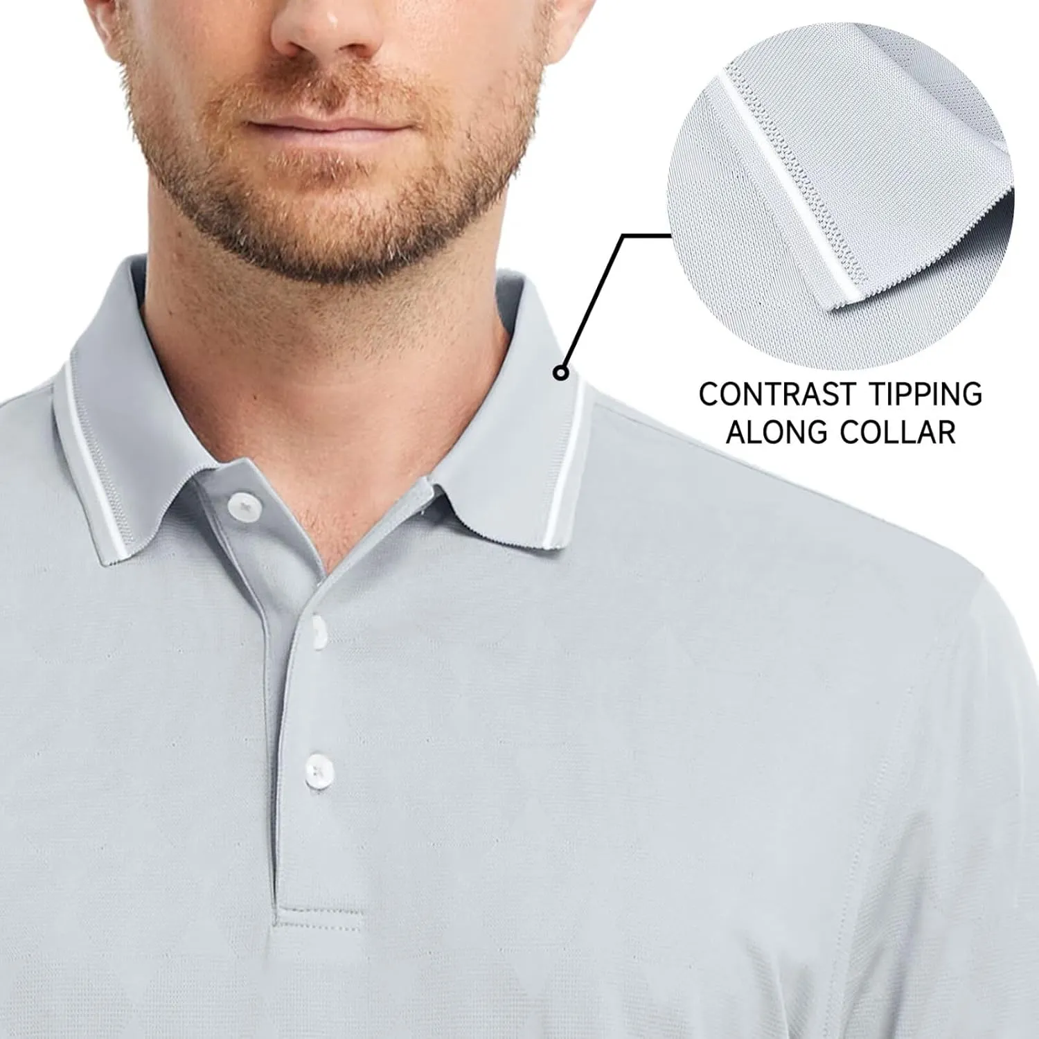 M MAELREG Mens Polo Shirts Short Sleeve Jacquard Performance Moisture Wicking Lightweight Casual Active Mens Golf Shirt