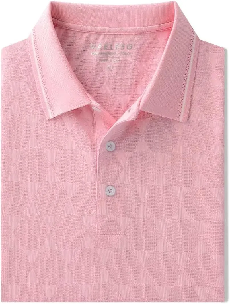 M MAELREG Mens Polo Shirts Short Sleeve Jacquard Performance Moisture Wicking Lightweight Casual Active Mens Golf Shirt