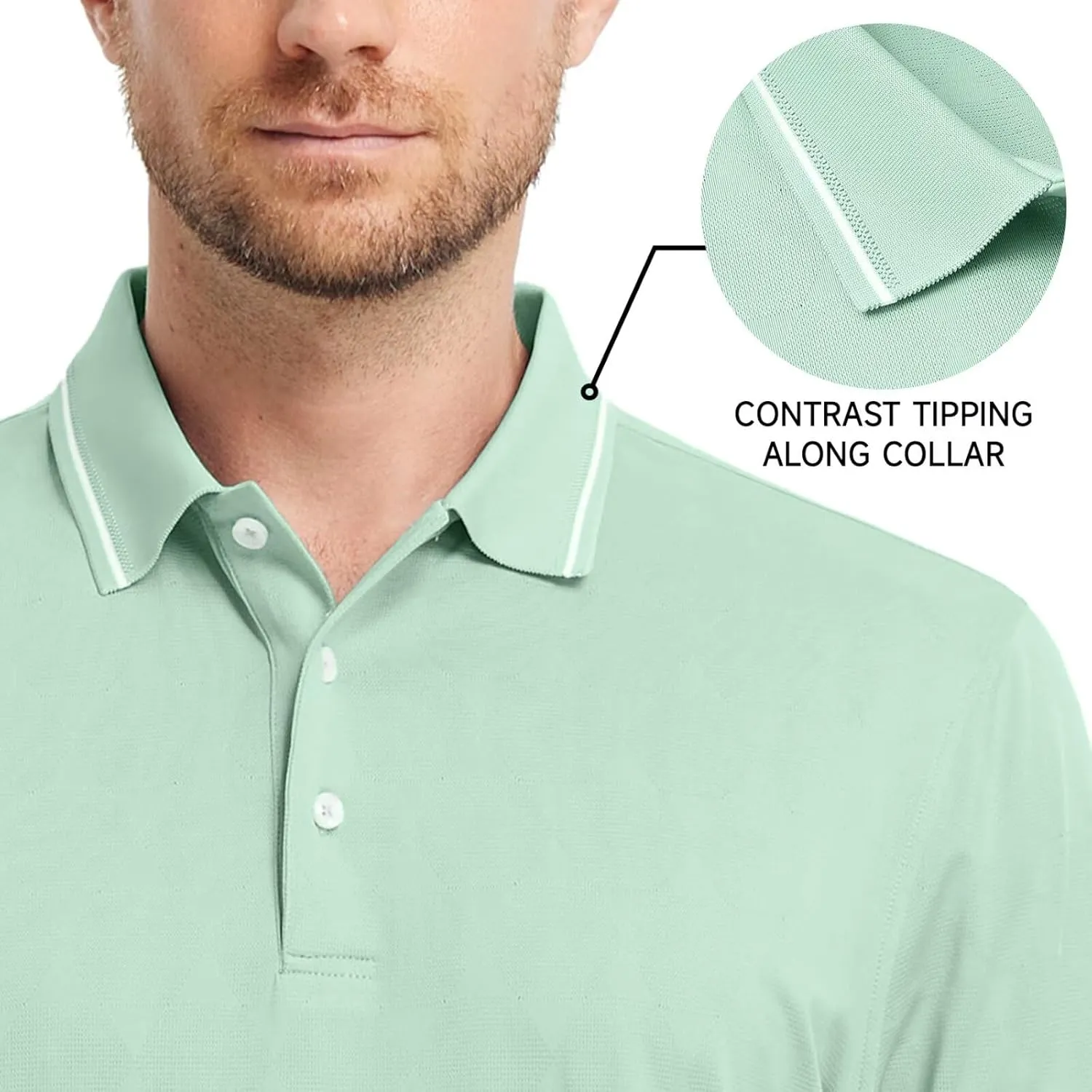 M MAELREG Mens Polo Shirts Short Sleeve Jacquard Performance Moisture Wicking Lightweight Casual Active Mens Golf Shirt