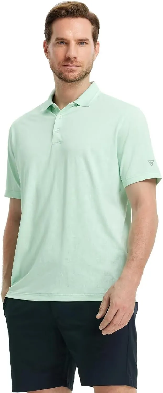 M MAELREG Mens Polo Shirts Short Sleeve Jacquard Performance Moisture Wicking Lightweight Casual Active Mens Golf Shirt
