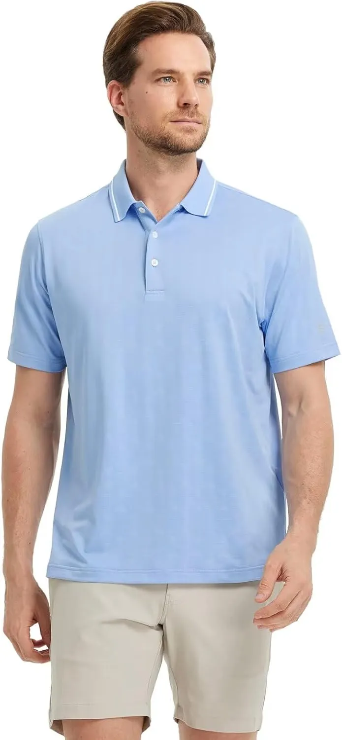 M MAELREG Mens Polo Shirts Short Sleeve Jacquard Performance Moisture Wicking Lightweight Casual Active Mens Golf Shirt