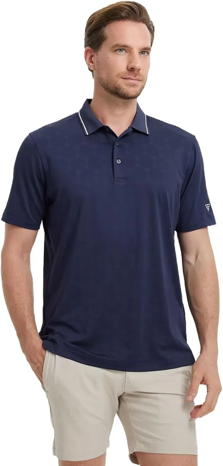 M MAELREG Mens Polo Shirts Short Sleeve Jacquard Performance Moisture Wicking Lightweight Casual Active Mens Golf Shirt