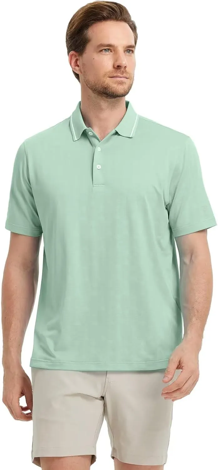 M MAELREG Mens Polo Shirts Short Sleeve Jacquard Performance Moisture Wicking Lightweight Casual Active Mens Golf Shirt
