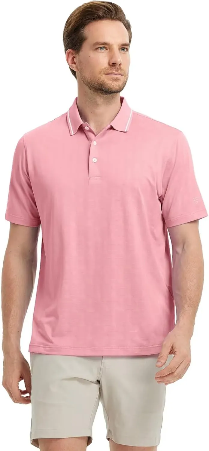 M MAELREG Mens Polo Shirts Short Sleeve Jacquard Performance Moisture Wicking Lightweight Casual Active Mens Golf Shirt