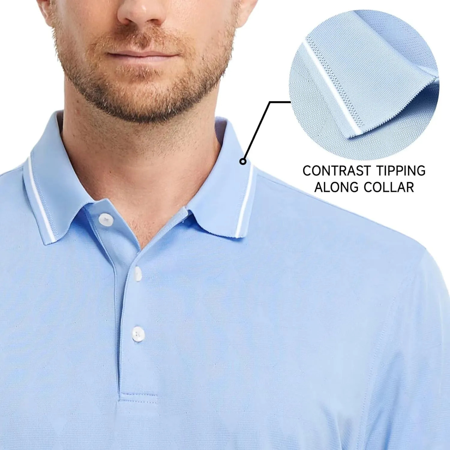 M MAELREG Mens Polo Shirts Short Sleeve Jacquard Performance Moisture Wicking Lightweight Casual Active Mens Golf Shirt