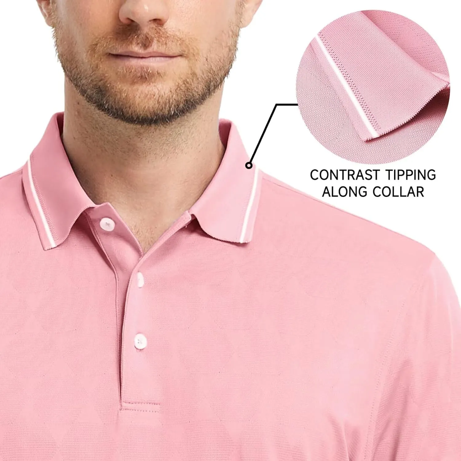 M MAELREG Mens Polo Shirts Short Sleeve Jacquard Performance Moisture Wicking Lightweight Casual Active Mens Golf Shirt