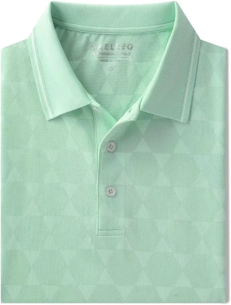 M MAELREG Mens Polo Shirts Short Sleeve Jacquard Performance Moisture Wicking Lightweight Casual Active Mens Golf Shirt