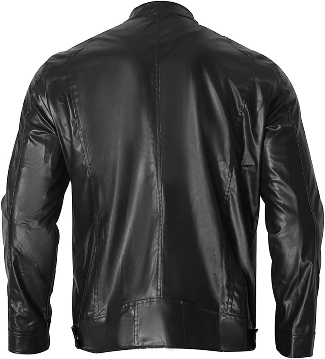 Maiyifu-GJ Men Stand Collar Faux Leather Jacket PU Vintage Zip Up Motorcycle Coat Casual Lightweight Slim Fit Bomber Outwear