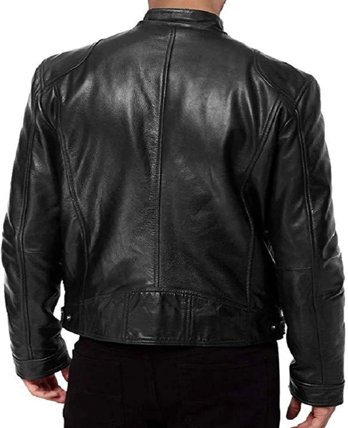 Maiyifu-GJ Men Stand Collar Faux Leather Jacket PU Vintage Zip Up Motorcycle Coat Casual Lightweight Slim Fit Bomber Outwear