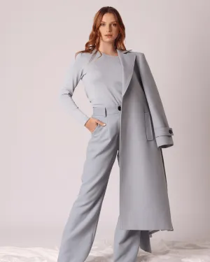 Manteau Long Avec Ceinture Bleu Ciel