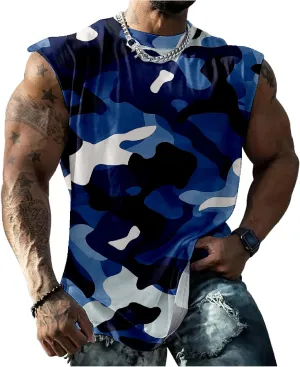 MARSVOVO Hawaiian Shirt for Men Funny Graphic Vintage Summer Sleeveless Crewneck Soft Quick Dry Beach Tank Tops for Men
