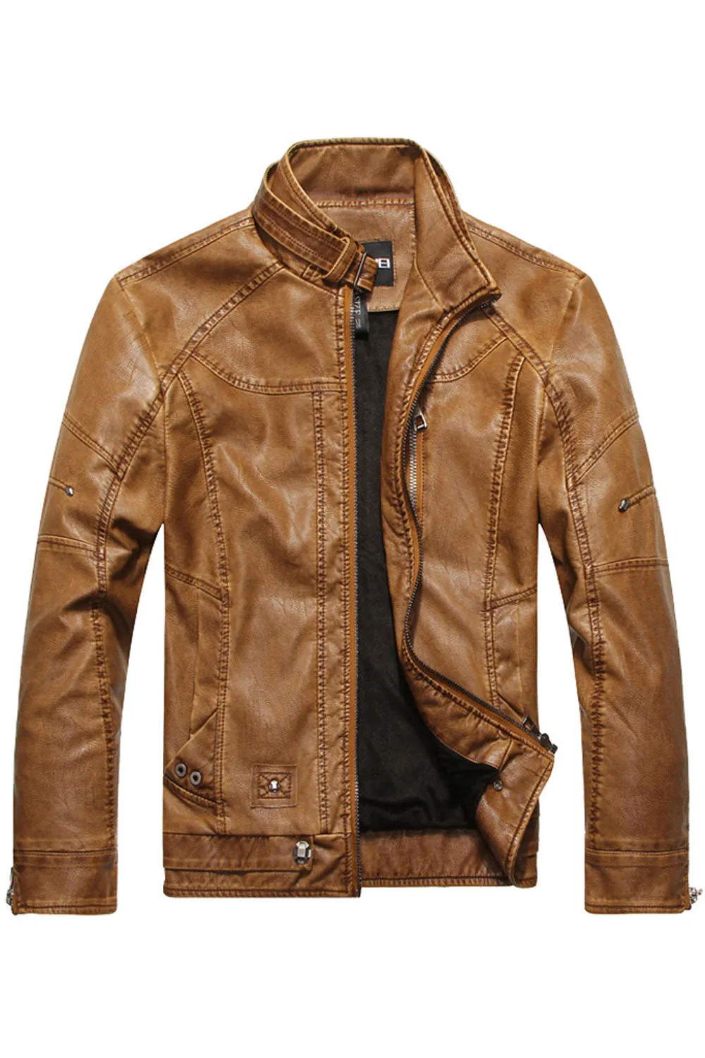 Men Stylish Long Sleeve Leather Jacket - C3522UJK