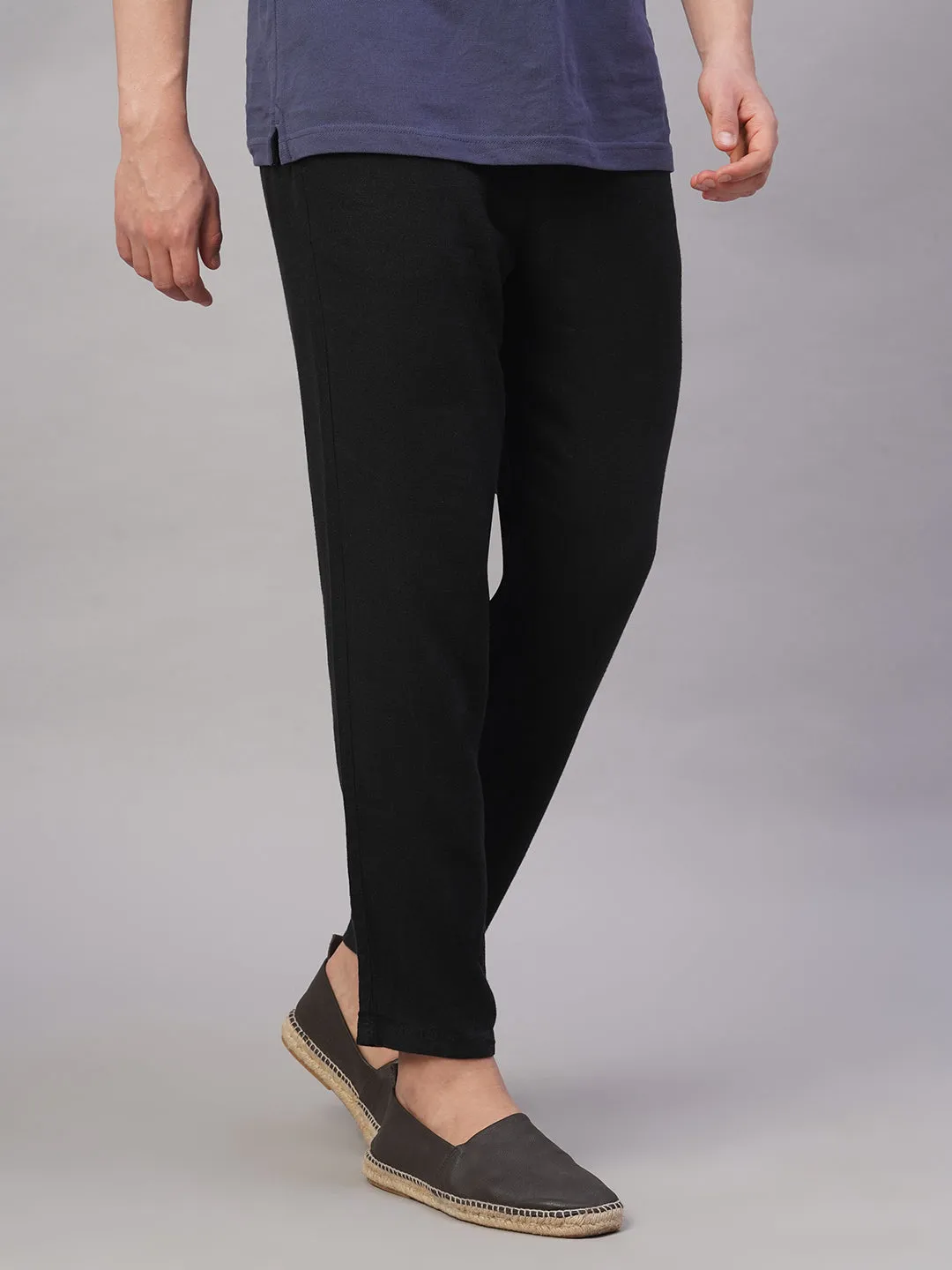 Men's Black Viscose Linen Regular Fit Pant