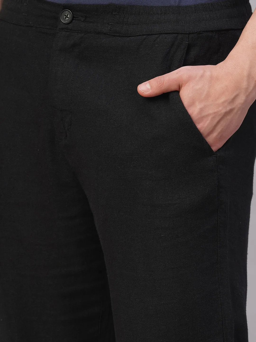 Men's Black Viscose Linen Regular Fit Pant