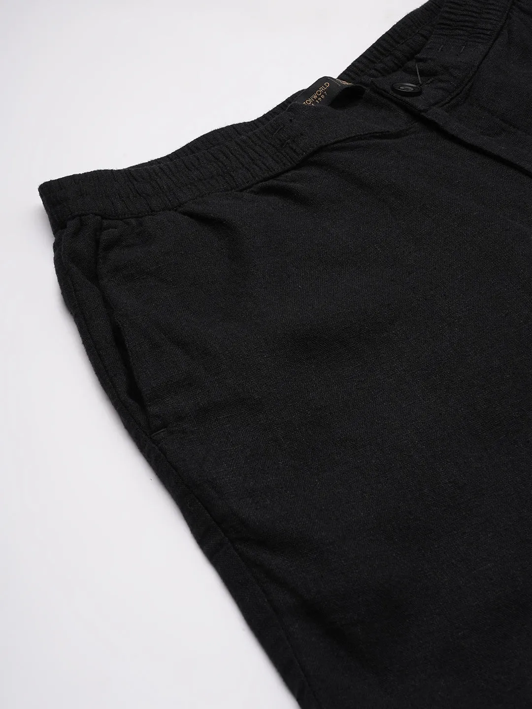 Men's Black Viscose Linen Regular Fit Pant