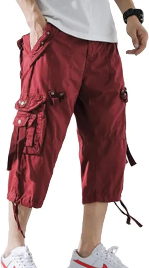 Mens Cargo Shorts 3/4 Relaxed Fit Below Knee Capri Cargo Pants Cotton