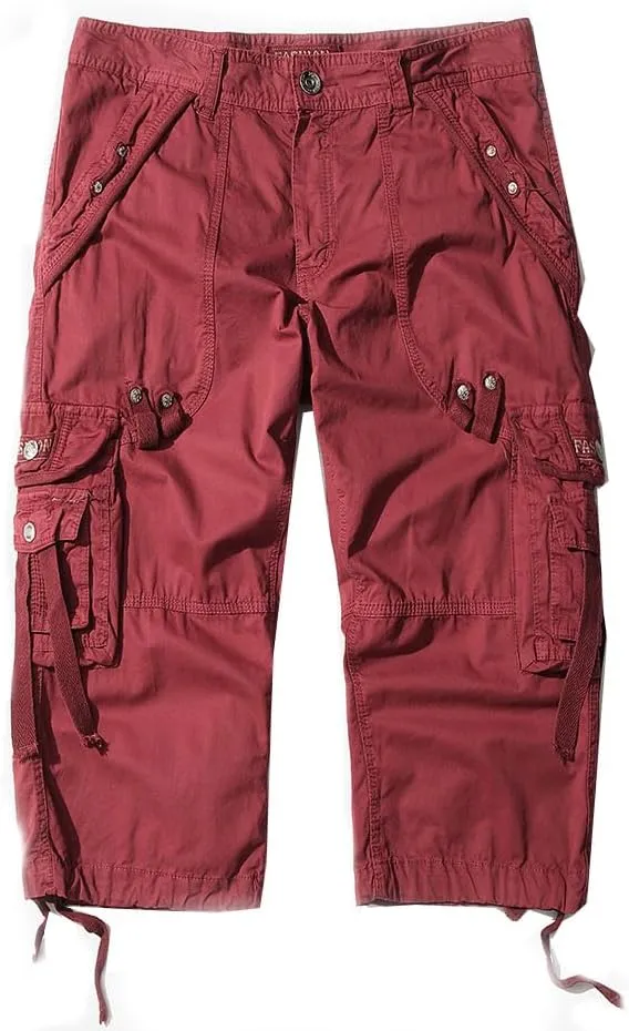 Mens Cargo Shorts 3/4 Relaxed Fit Below Knee Capri Cargo Pants Cotton