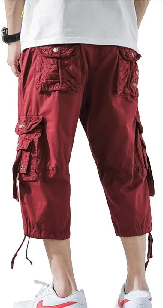 Mens Cargo Shorts 3/4 Relaxed Fit Below Knee Capri Cargo Pants Cotton