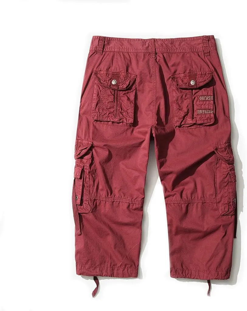 Mens Cargo Shorts 3/4 Relaxed Fit Below Knee Capri Cargo Pants Cotton