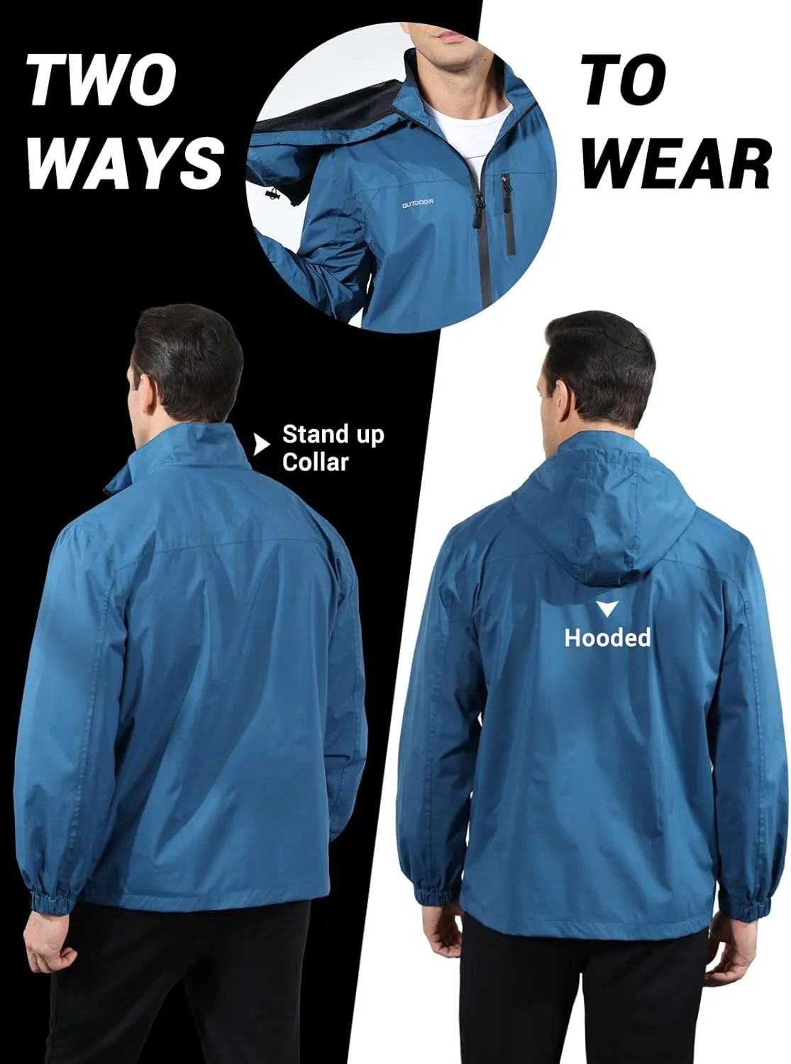 Men's Classic Windbreaker Jacket Lightweight All-Sport Waterproof Hiking Coat Detachable Hooded Windbreakers for Men